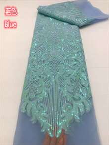 2026 Purple Elegant African Lace Fabric, 5 Yards Yellow French Sequin Mesh Fabric, Sewing Embroidered Lace Tulle Mesh Fabric For Nigerian Wedding Dress, 1 Yard Green Per Set - A - View 2