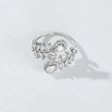 1枚简约独特设计锆石戒指，时尚个性开口戒指，女士款 - 樹葉開口 - 查看 2