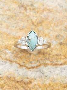 Women Hollow Turquoise Ring Delicate Rhinestone Engagement Wedding Anniversary Birthday Gift Jewelry For Her 2024 New  UWRV - Bạc - Xem 5