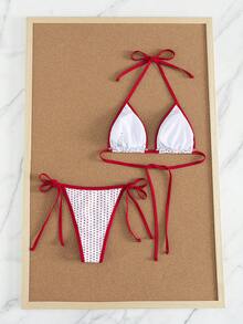 Bộ đồ bơi tankini phối họa tiết da báo dành cho nữ, gồm áo và quần, kiểu dáng thường ngày, thích hợp cho kỳ nghỉ hè hoặc đi biển. - Chấm đỏ - Xem 3