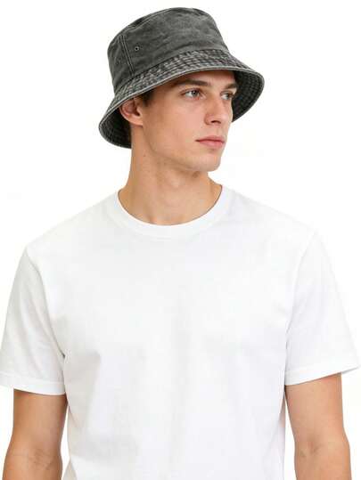 1顶复古水洗牛仔布渔夫帽，男女通用百搭休闲渔夫帽，户外防晒帽