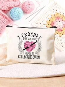 Crochet Is My Therapy' Printed Storage Bag, Knitting Lovers Zipper Pouch, Casual Yarn & Supplies Storage Bag, Ideal For Cosmetics & Toiletries - Multicolor - View 9