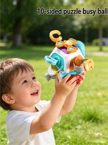 1-6岁儿童忙碌球感官解压玩具，四面和十面抓握旋转益智玩具，培养手眼协调能力，男孩女孩教育礼物 - 彩色 - 查看 2