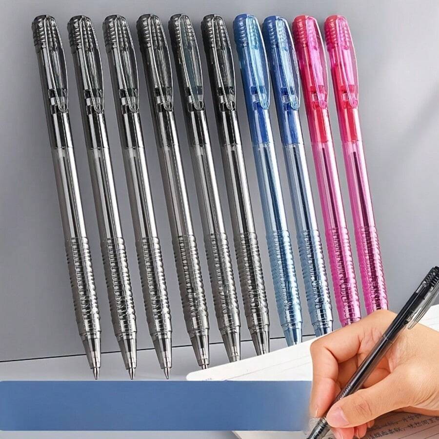5pcs Minimalist Retractable Ballpoint Pens, Blue & Black Ink Refills, 0.7mm Smooth Writing - 5pcs - View 1