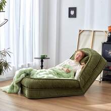 LouannTatami Foldable Lazy Sofa Bed Floor Chair - Adjustable Human Dog Bed Adults Kids Floor Seats - Cozy Small Couch Home Living Room (Green) - 黑色 - 查看 11