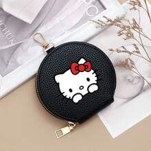 Sanrio Hello Kitty Round Zipper Pouch - PU Leather Multifunctional Small Hanging Bag, Can Hold Cards, Keys, Coins, Cables - A - View 8