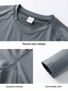 1pc Men's Compression Long Sleeve Fitness Top, Tight Core Workout Base Layer Spring - Grey - View 7