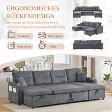Modern 4-Person-Samtsofa With Suitable Chaiselongues, Integrated Stauraum, Getränkehaltern, USB-Anschlüssen Und Ausziehbarer Schlaffunktion – Style Für Jedes Wohnzimmer.Kohleschwarz - Carbon Gray + Corduroy + Foam + 4 Seat - View 5