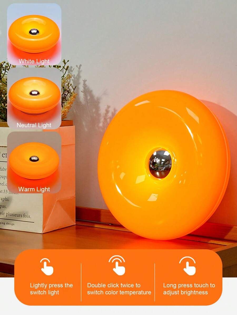 1 buah Lampu Meja Bundar Bentuk Donat dengan Tombol Sentuh yang Dapat Diredupkan, Lampu Meja dengan Colokan USB (Plug and Play), Lampu Dekorasi Samping Tempat Tidur Kamar Tidur, Lampu Ambient Ruang Tamu dan Ruang Makan (Bukan Kaca) - Baterai Tidak Termasuk