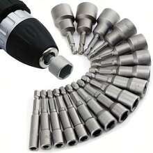 14件套电动螺母起子头组，1/4英寸六角柄CRV螺丝刀头，螺母起子套筒，电动工具头，5-13毫米，兼容手钻，含六角扳手 - ，可清洁钢 - A - 查看 2