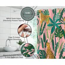 Leopard Shower Curtain Wildlife Animal Leopard Asian Pink Cheetah Tiger Tropi... - White - View 9