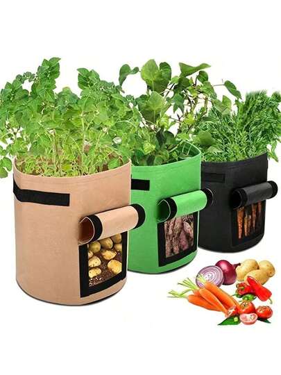 1pc Reusable Potato Grow Bag With Divider, For Growing Potatoes, With Harvest Window, Suitable For Planting Vegetables And Fruits, Available In Green And Black