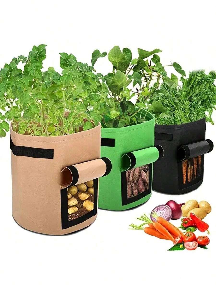 1pc Reusable Potato Grow Bag With Divider, For Growing Potatoes, With Harvest Window, Suitable For Planting Vegetables And Fruits, Available In Green And Black - Multicolor - View 1