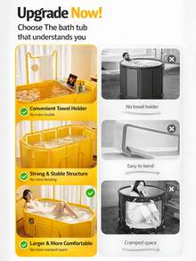 Bồn tắm người lớn gấp gọn dung tích cực lớn 84,5 gallon/320 lít, thiết kế cách nhiệt dày dặn, không cần lắp đặt, có giá treo khăn, thích hợp cho cả tắm nước đá và nước nóng, dễ dàng cất giữ - Vật dụng thiết yếu cho phòng tắm. - Bồn tắm gấp - Xem 9