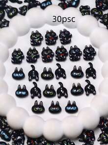 30个/60个3D暹罗猫美甲装饰品 - 可爱黑白小猫咪底部树脂装饰，DIY美甲及手工配件 - 彩色 - 查看 10