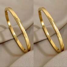 Stainless Steel 316L Plain Bracelet For Men And Women, Unisex, Gold/Silver, Fashion Gift, 6mm A - DUORADO E DUORADO - 查看 1