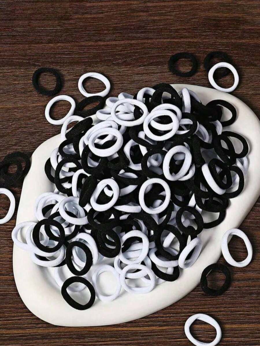 50 Pieces Small Elastic Hair Ties - Black and White - View 1