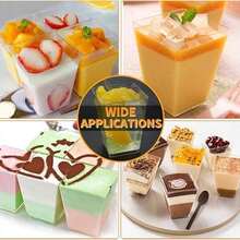 25/50/100/200Pcs, 5 Oz Plastic Clear Square Parfait Cups With Spoons, Party Small Serving Dessert Bowls For Appetizers, Puddings, Mousse, Yogurt, Parfait Ice Cream - Transparent - View 8