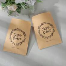 25pcs Elegant Brown Kraft Paper Wedding Gift Bags With "Love Sweet" Wreath Design, Kraft Paper Envelope Bags With Wedding Wreath - Suitable For Candy, Snacks And Cookies, Wedding Party Blessing Cards Handwritten Thick Envelope Gift Paper Bags - Multicolor - View 2