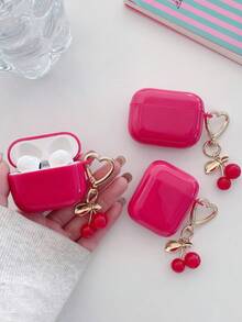 1个亮粉色亮面TPU蓝牙耳机保护套，带樱桃吊坠，可爱樱桃设计，兼容 Pro 3、 Pro（第二代）、 3、 Pro、 4，适合日常使用，春季、母亲节、生日、情人节和毕业季送礼佳品，快速发货 - 玫紅色 - 查看 3
