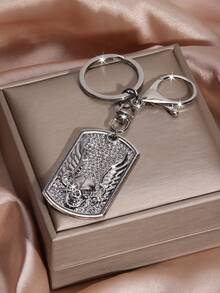 1pc Punk Skull Head Flame Keychain, Metal Cute Bag Pendant Keyring, Creative Cross-Border Gift Unisex, All Season - Silver - View 3