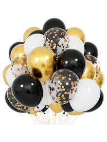 25/50pcs Black Gold Confetti Balloons Set - 12 Inch Gold White And Black Confetti Balloons With Ribbons For Graduation Birthday Wedding Party Decorations - Multicolor - View 3