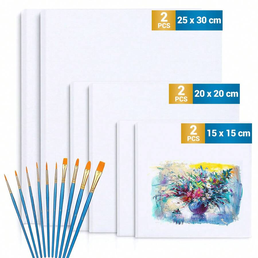 Un juego de seis soportes de lienzo de diferentes tamaños, cada uno equipado con diez pinceles. - A - Ver 1