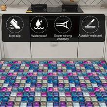 10PCS, 2D/Flat Iridescent Glass Square Multi-Color Gradient Pattern PVC Floor Stickers, Self-Adhesive Floor Art Stickers, 11.81x11.81 Inches (30*30cm), Suitable For Floor Decoration In Bedrooms, Living Rooms, Kitchens And Bathrooms At Home (PVC Flooring) - 11.81x11.81in(30x30cm) - View 4