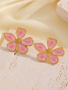 一对不锈钢不规则花朵釉面耳环，简约休闲优雅百搭高端礼品，适合女性日常、派对和活动佩戴。 - 彩色 - 查看 6