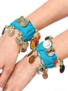 1 قطعة زي رقص البطن للنساء، تنورة من شبكة معدنية مع مجوهرات للجسم، مناسبة للأداء على المسرح، بأسلوب بوهيمي، للصيف والخريف وأعياد الهالوين وغيرها من المناسبات - متعدد الألوان - مشاهدة 23