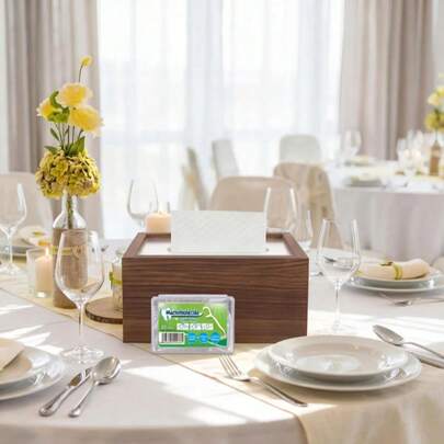 Wooden Grain Tissue Box, Transparent Cover Dustproof Desktop Tissue Dispenser