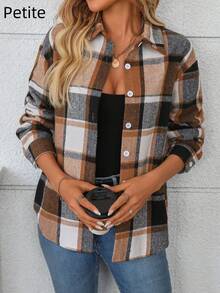 Áo sơ mi kẻ caro dáng nhỏ nhắn dành cho nữ, thích hợp cho mùa xuân. - màu nâu - Xem 2