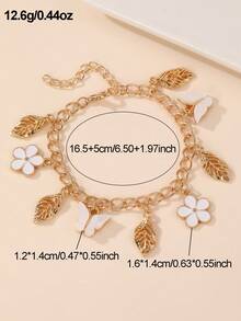 1pc/2pcs Girls Flower, Butterfly, Leaf Pendant Bracelet Necklace Set - Multicolor - View 8