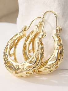 1 Pair Handcrafted Elegant Round Earrings, Suitable For Daily And Vacation Jewelry Accessories, Perfect Holiday Gift For Loved Ones - Gold - View 8