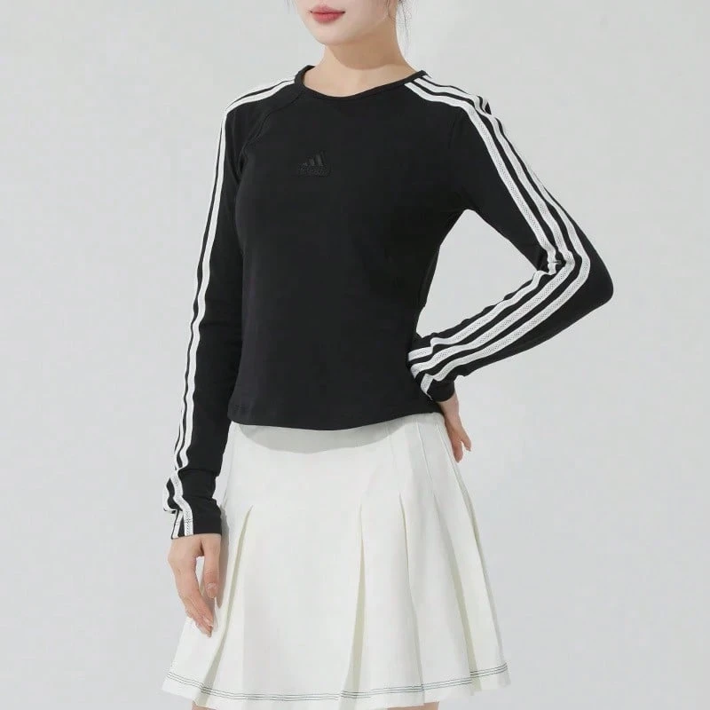 Adidas Sporty Lifestyle Casual Striped Slim Fit Long Sleeve Raglan Sleeve T-Shirt For Women, JY6949, Black And White - Black and White - View 1