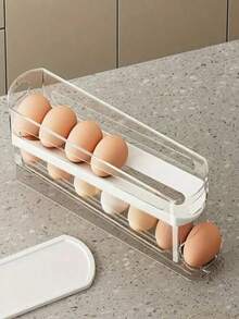 2-Layer Transparent Refrigerator Side Door Roller Egg Storage Box, Made Of Heavy-Duty PP Plastic, Saves Fridge Space, Easy To Take Eggs And Organize, Battery-Free, Kitchen Refrigerator Storage Box - White - View 8