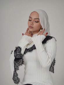 1pc Soft & Breathable Rayon Lace Headscarf, Suitable For Daily Wear, Can Be Paired With Robes - A - View 4