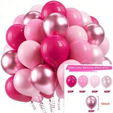 50pcs Shiny Metallic Pink Latex Balloons - Vibrant Decor For Weddings, Birthdays, Anniversaries & More - Premium Quality, Durable, Indoor/Outdoor Use - Pink - View 5