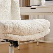 Office Chair With Wider Seat (67 Cm), Faux Rabbit Fur Upholstery, Metal Base, Swivel And Adjustable Office Chair, Dressing Table Chair (Cream), DE1875CM - Cream - View 5