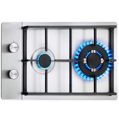 Gas Cooktop 12 Inch, Max 12250BTU 2 Burners Built-In Stainless Steel Gas Stove Top, LPG/NG Convertible Dual Fuel Natural Gas Hob With Thermocouple Protection For Outdoor, Kitchen, Camping, RV