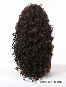 Elegant African Curly Wig For Women, Long Fiber, Curly Style, Matte Finish, With Rose Mesh Cap - Dark Brown - View 6