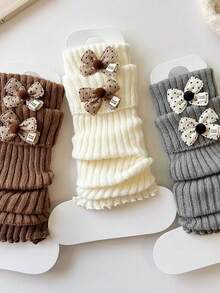 1双白色芭蕾舞风格蝴蝶结装饰腿套，保暖舒适，日式风格，适合秋冬季穿着 - 彩色 - 查看 5