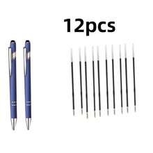 12支/套蓝色圆珠笔，2支笔+10支笔芯 - 金属按动式圆珠笔，带触摸屏功能，适合办公使用 - 12 - 查看 3