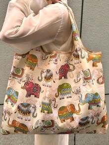 Foldable Totem Bag With An Elephant Pattern, A Must-Have For Autumn And Winter. Stylish And Portable, Suitable For Daily, Shopping, Travel, School, And Various Other Occasions. Simple And Fashionable Design, Solid Color, Perfect For Storing School Supplies. Multi-Purpose Foldable Shopping Bag. Perfect For Holidays, Birthdays, Parties - Multicolor - View 1