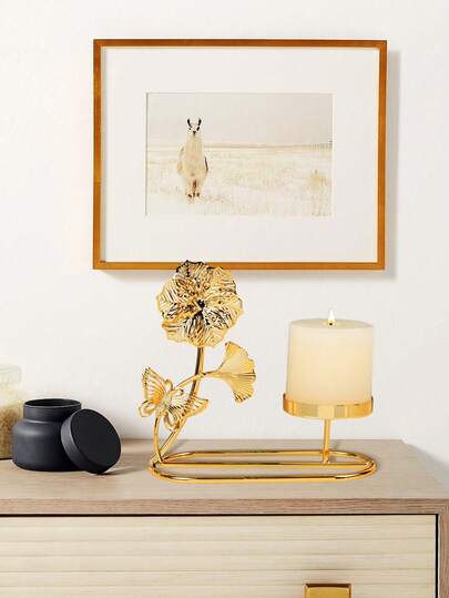 1 Pc/Set Metal Single-Head Decorative Candle Holder. Romantic Light Luxury Style Candlestick Holder. Suitable For Home Decoration, Candlelit Dinners, Wedding Banquets, Courtyards, Balconies, Outdoor Spaces, Indoor Tabletops, Windowsill Decoration