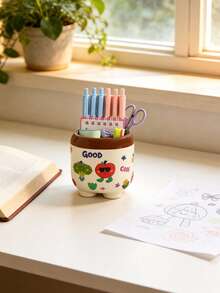 1个可爱卡通铅笔盒（附赠DIY贴纸），美观多隔层塑料笔盒，适合女孩、学生、办公桌使用 - 彩色 - 查看 4