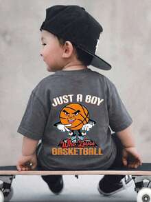 1pc Baby Boys' Graphic Print Casual Crew Neck Short Sleeve T-Shirt, Summer Kids Wear - This Eye-Catching T-Shirt Brings Joy And Happiness To Every Child! - Dark Grey - View 1