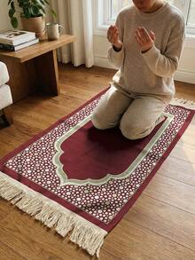 1pc Portable Prayer Mat With Tassels | Soft & Washable, Elegant Floral Pattern, Vintage Lace, Extra Large Size, For Religious Worship - Multicolor - View 4
