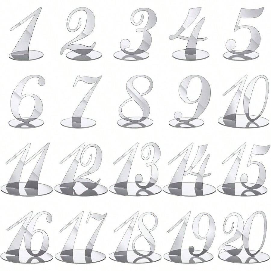 Table Numbers Wedding Acrylic Table Numbers Wedding Reception Stands With Holder Base Elegant Mirror Party Event CateringGold - Bạc - Xem 1