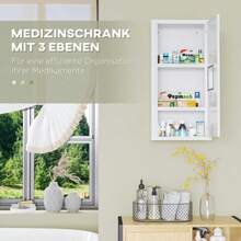 The Medicine Cabinet And First Aid Cabinet Are White, With 3 Internal Compartments And A Magnetic Closure, Used For Storing Medicines, With Dimensions Of 40x15x53.5 Centimeters. - White - View 5